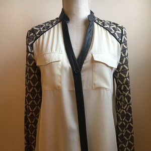Faux Leather Trimmed Blouse